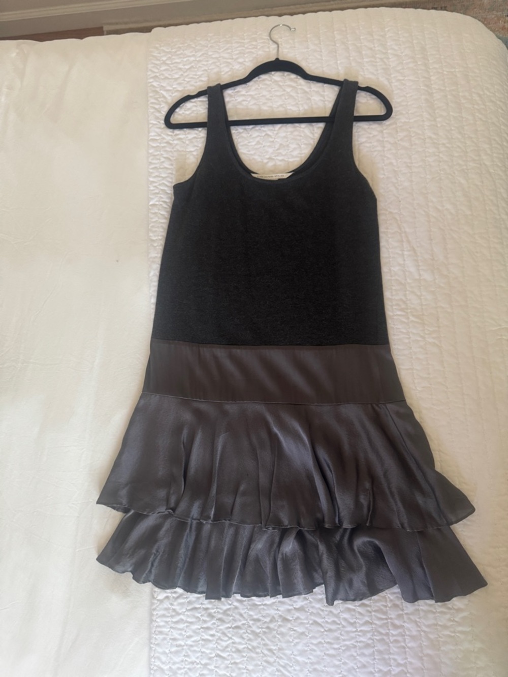 Diane Von Furstenberg Black Sleeveless Ruffle Hem Dress with Satin Skirt